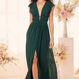 *NEW WITH TAGS* - Lulus I'm All Yours Emerald Green Ruffled Maxi Dress -  Size L